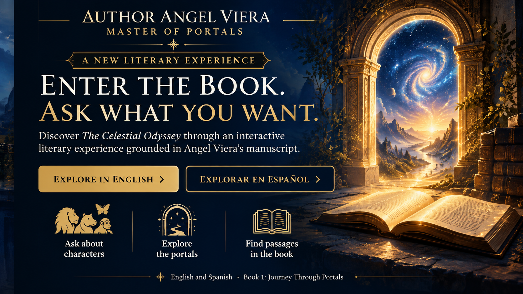 Portal cósmico dorado que representa La Odisea Celestial